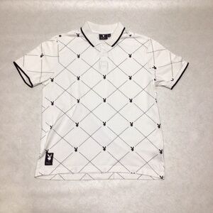 Sean John Playboy White and Black Short Sleeve Polo Shirt, Size Medium